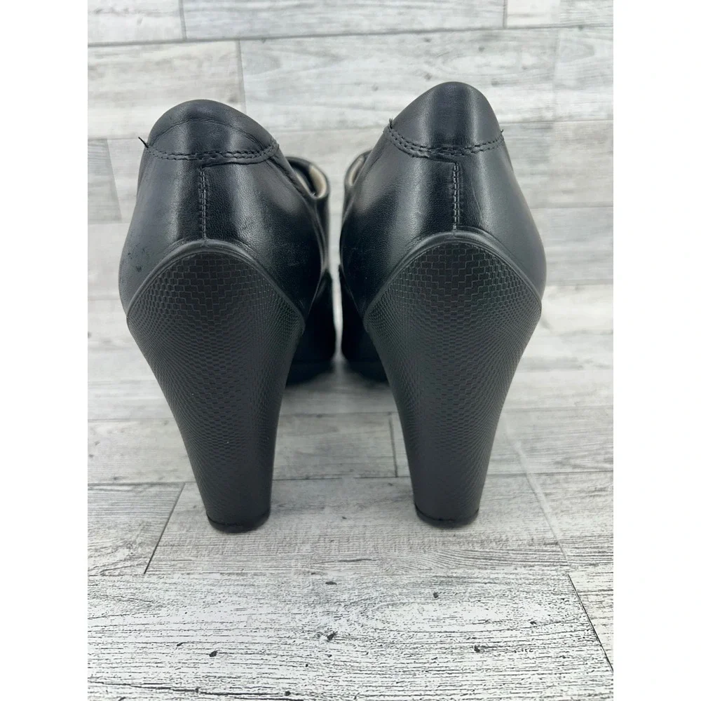 ECCO Black Leather Lace Up Block Heel Ankle Boots Women Size EU 39 US‎ 8.5